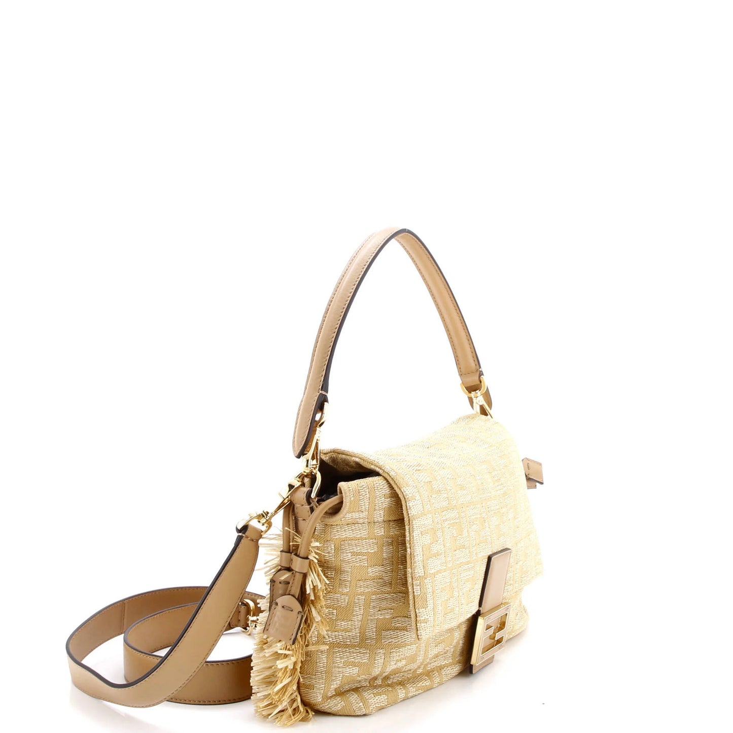 Fendi Mamma Baguette Nm Zucca Jacquard And Raffia Medium