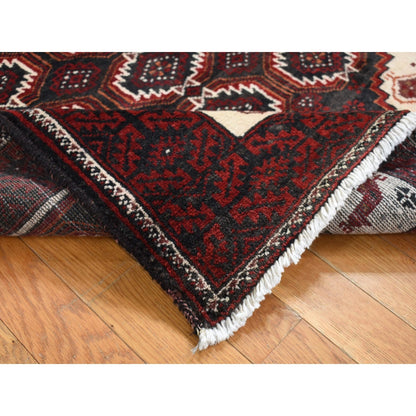 3'8"X8' Red Vintage Zoroastrian Balooch Wool Hand Knotted Wide Runner Rug