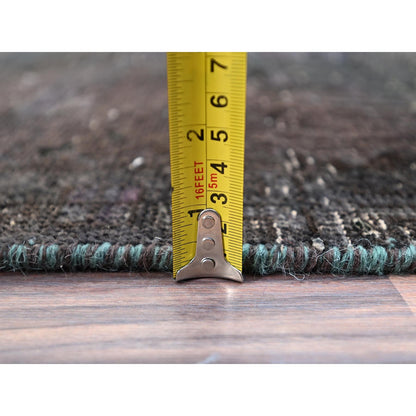 3'2"X12' Black Hand Knotted Vintage Khamadan Wide And Long Runner Rug