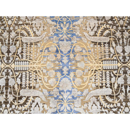 11'10"X11'10" Gold Brown Hand Knotted Saroogh Silk With Wool Round Rug