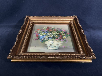 French Still Life Flowers Oil Painting in Vase Signed Framed by Andre Robert