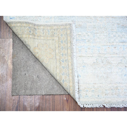 3'1"X10' Spanish Gray Washed Out Peshawar Wool Hand Knotted Runner Rug