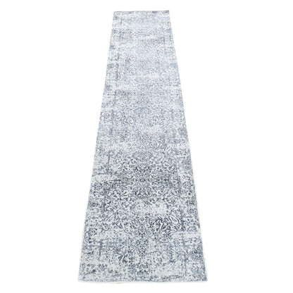 2'5"X12' Gray Transitional Jacquard Loomed Wool And Silk Runner Rug