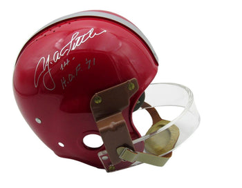 Y.A. Tittle Hof Signed/Inscr Full Size Rep Rk Suspension Helmet 49Ers Jsa 19856