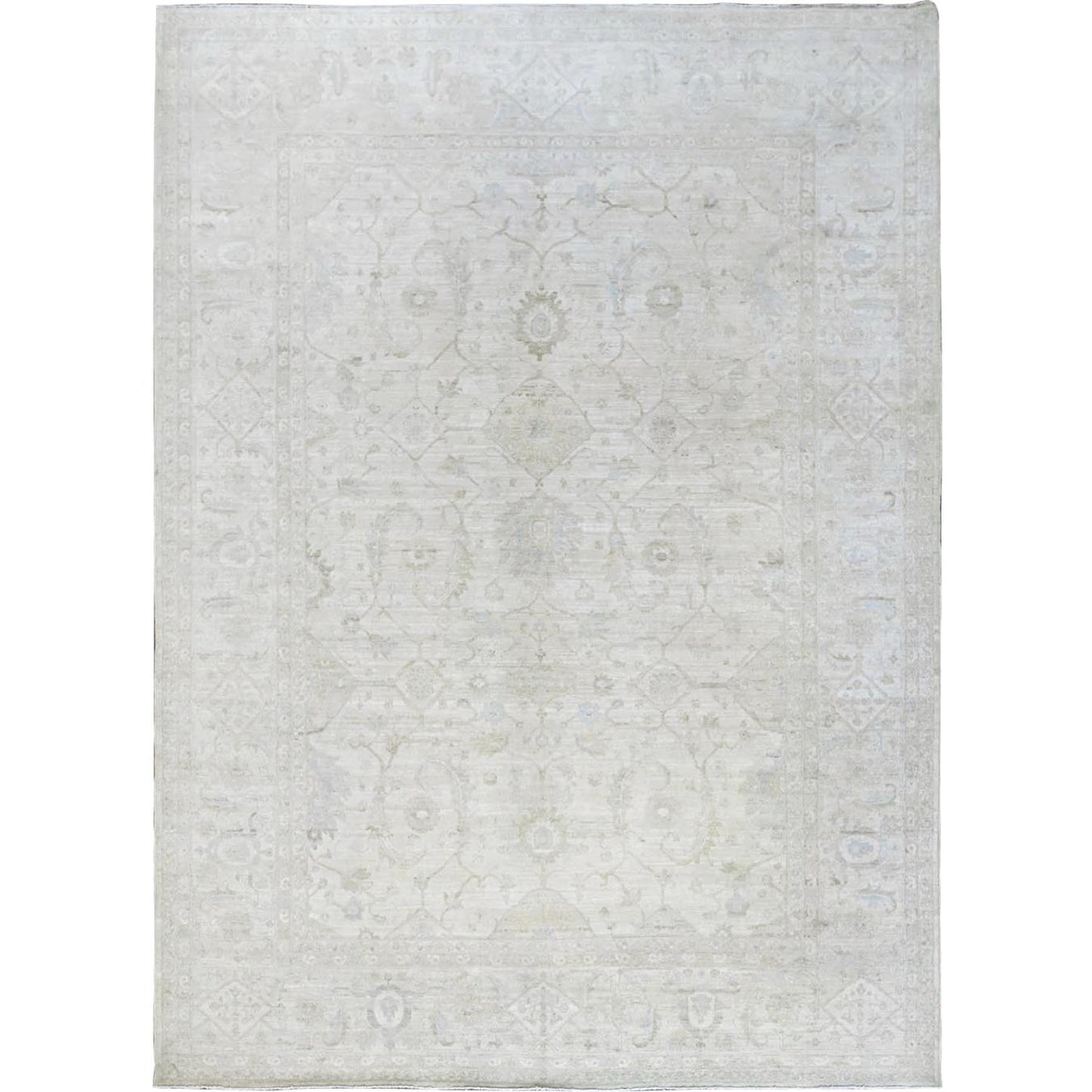 10'2"X13'9" White White Wash Peshawar Hand Knotted Pure Wool Oriental Rug