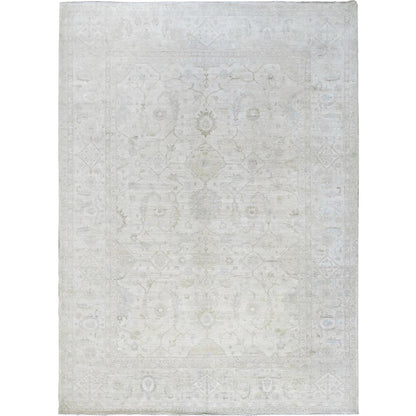 10'2"X13'9" White White Wash Peshawar Hand Knotted Pure Wool Oriental Rug