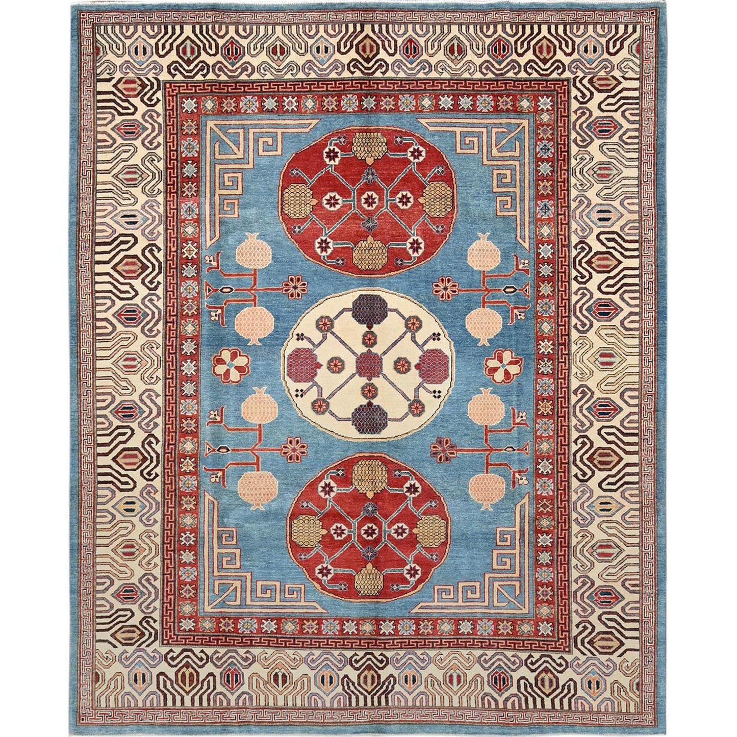 8'X9'9" Fjord Blue Afghan Special Kazak Pure Wool Hand Knotted Oriental Rug