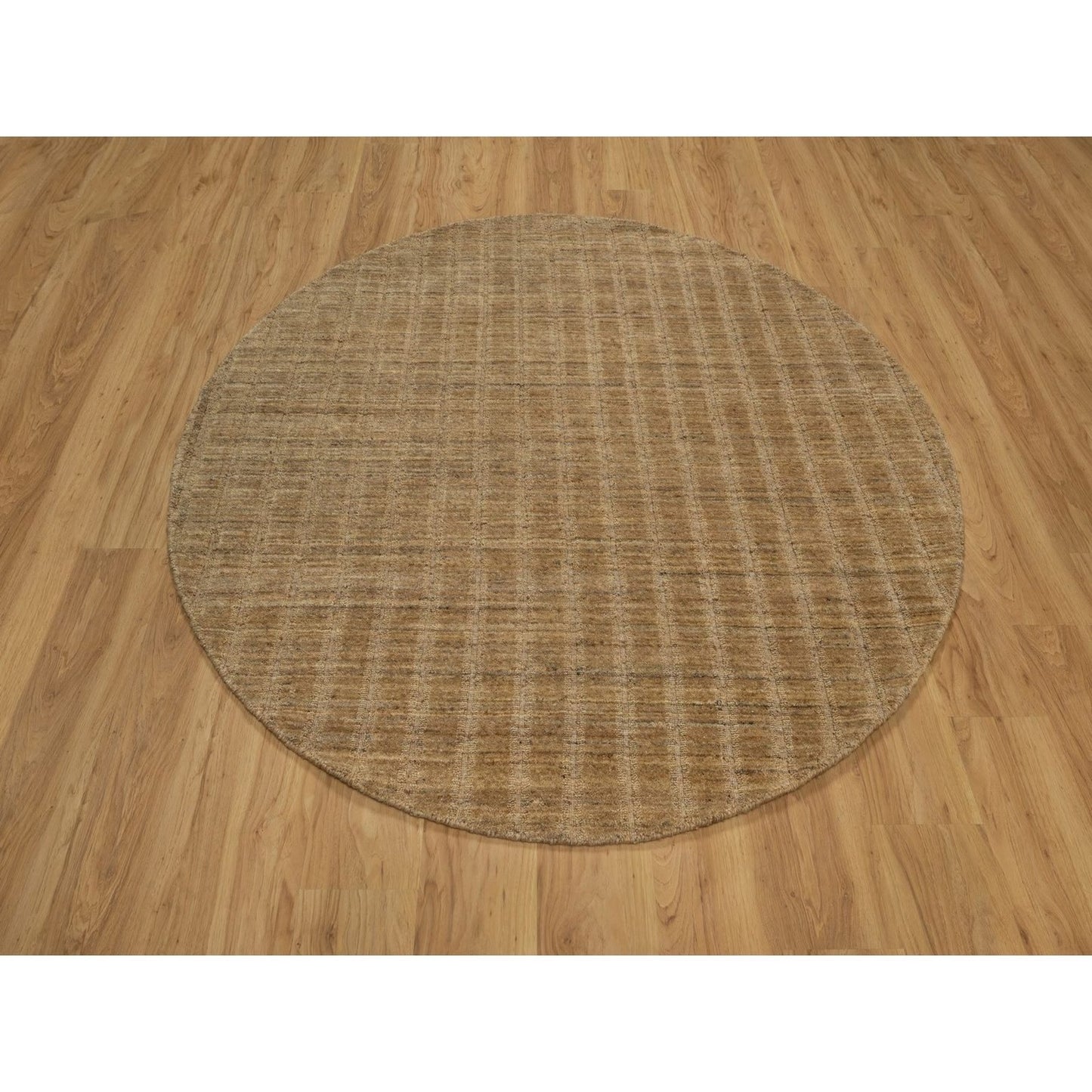 6'x6' Brown Natural Wool Vertical Stripes Design Hand Loomed Round Rug