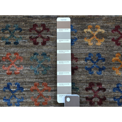 3'X7'7" Gray Super Kazak Khorjin Design Hand Knotted Pure Wool Runner Rug