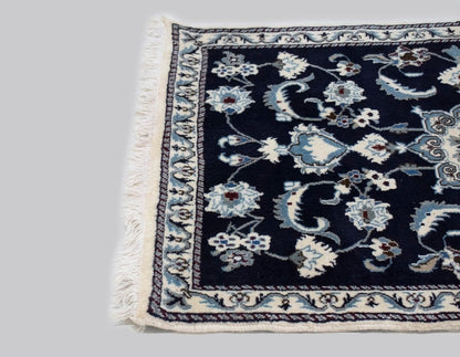 Hand-Knotted Navy Blue Classic Floral Oriental Rug Small Area Carpet 2'9X4'5 ft