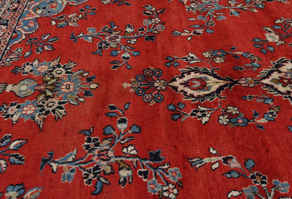 Hand-Knotted Red Vintage Oriental Rug 9X12 Ft
