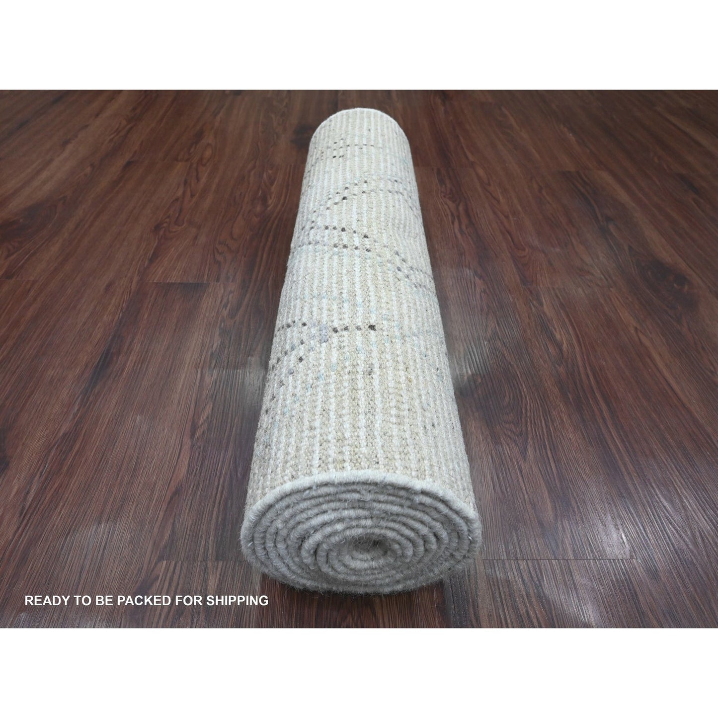 2'5"X10'6" White Geometric Moroccan Weave Wool Hand Knotted Runner Rug