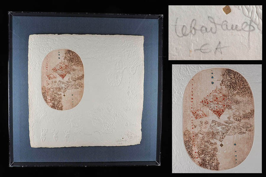 Hoi Lebadang  Embossed Etching Ea Signed Large Mixed Media With Case 6767Cm