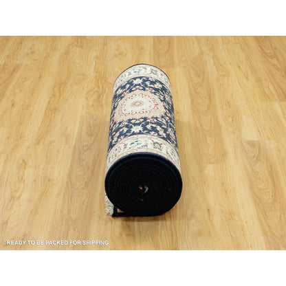 2'9"X20'1" Blue Hand Knotted Central Medallion Nain Wool Xl Runner Rug