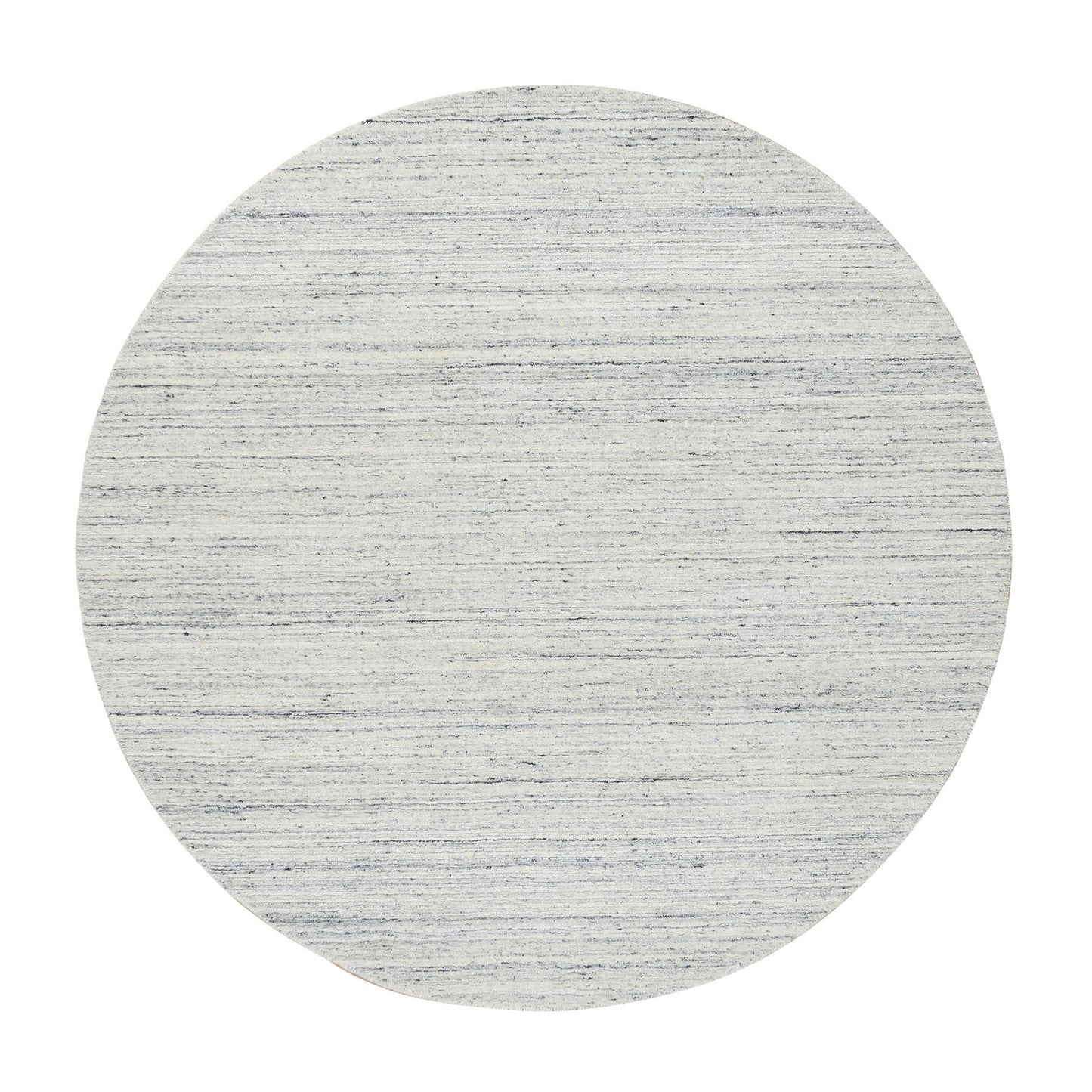 6'X6' Ivory, Wool Hand Loomed, Plain Modern Striped Design, Round Rug