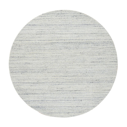 6'X6' Ivory, Wool Hand Loomed, Plain Modern Striped Design, Round Rug