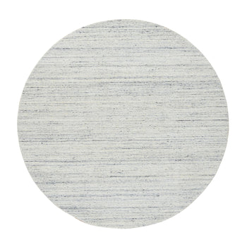6'X6' Ivory, Wool Hand Loomed, Plain Modern Striped Design, Round Rug
