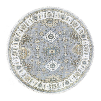 6'X6' Lavender Gray Hand Knotted Karajeh Design Wool Round Rug