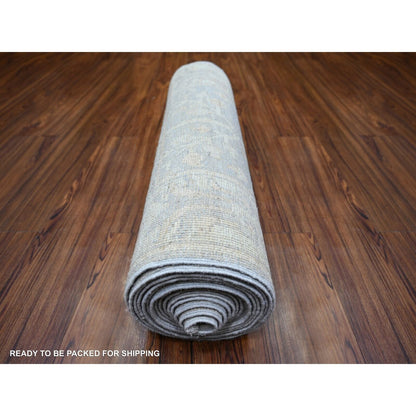 2'8"X19'2" Gray Wool Hand Knotted Afghan Angora Oushak Xl Runner Rug