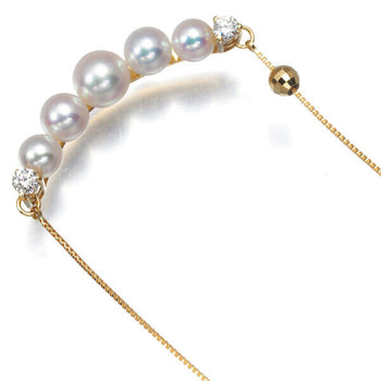 Akoya Pearl 4.0 - 5.2Mm Diamond 0.10Ct Necklace Cut Ball Bead 18K Yg