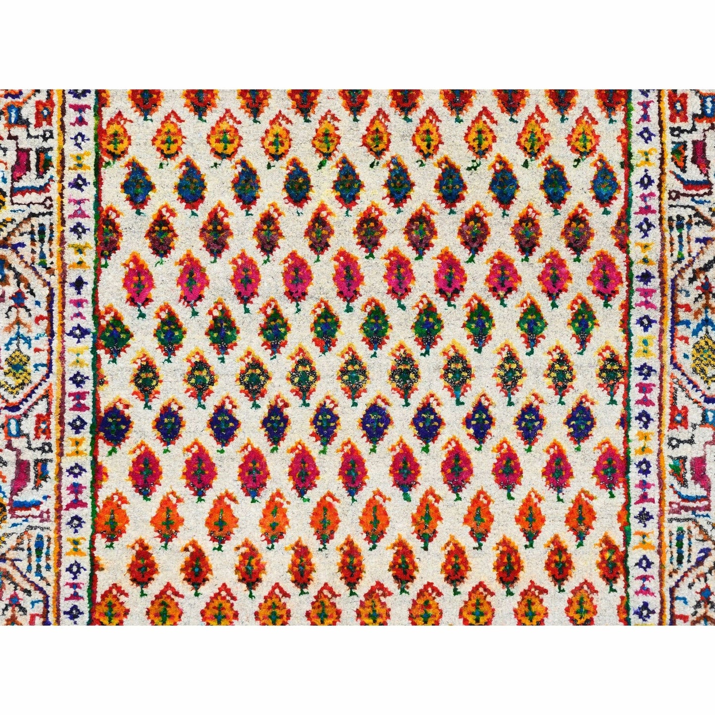 2'4"X10'2" Colorful Wool And Sari Silk Saroogh Hand Knotted Rug