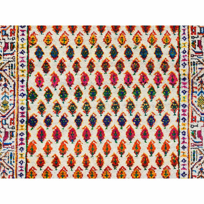 2'4"X10'2" Colorful Wool And Sari Silk Saroogh Hand Knotted Rug