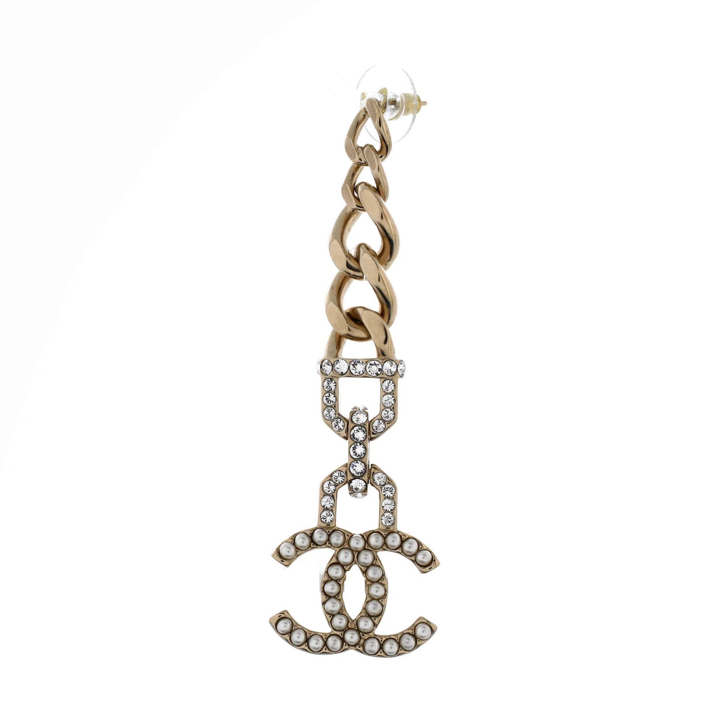 Chanel Cc Vendome Dangle Earrings Metal With Crystals And Faux Pearls