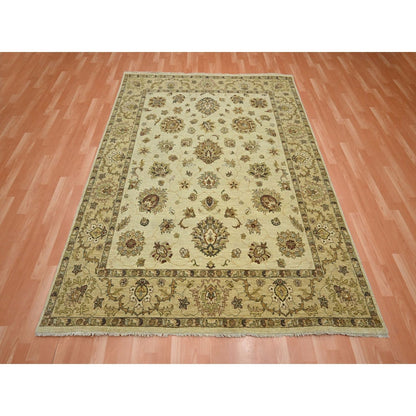 6'5"X8'2" Ivory Agra Ziegler Design Leaf Pattern Hand Knotted Wool Rug