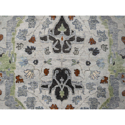 10'X10' Whirlwind Gray Wool Hand Knotted Floral Motifs Oushak Round Rug