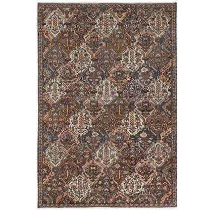 5'7"X8'5" Brown Worn Wool Hand Knotted Vintage Farsian Baktiarjoon Rug