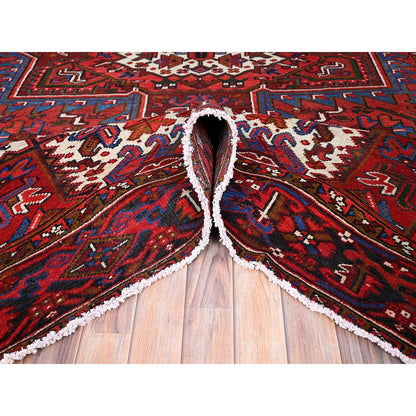 8'X11' Red Abrash Antique Zoroastrian Heris Hand Knotted Pure Wool Rug