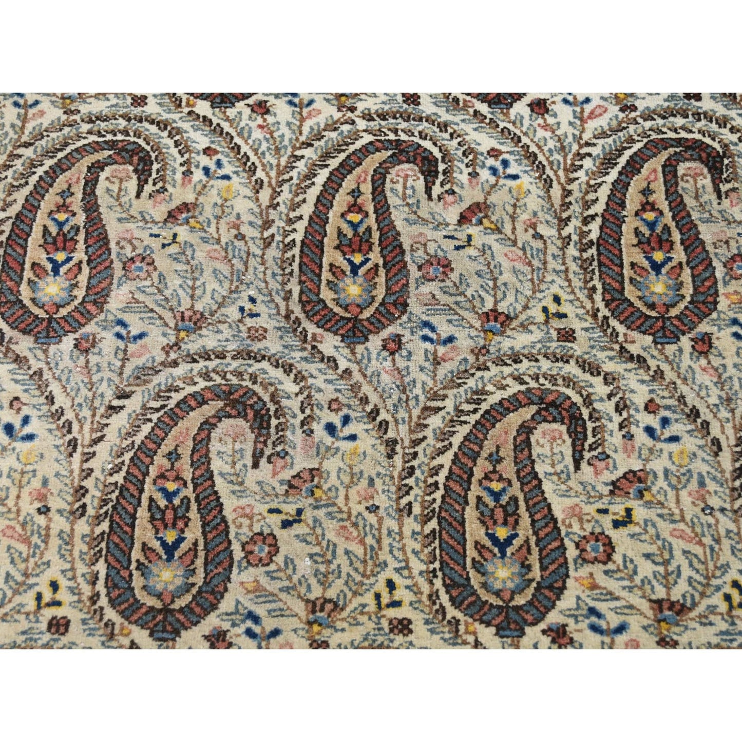 6'3"X8'9" Ivory Antique Good Condition Paisley Design Oriental Rug