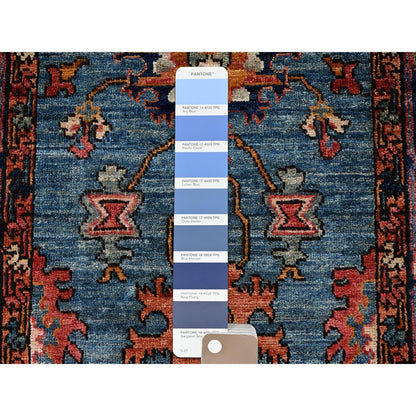 2'9"X12'10" Blue Heris All Over Design Soft Wool Hand Knotted Runner Rug