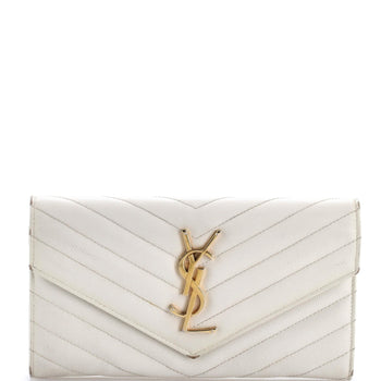 Saint Laurent Classic Monogram Flap Wallet Matelasse Chevron Leather Large