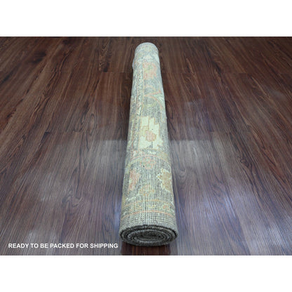 3'1"X5'10" Brown Angora Oushak Leaf Design Hand Knotted Wool Runner Rug