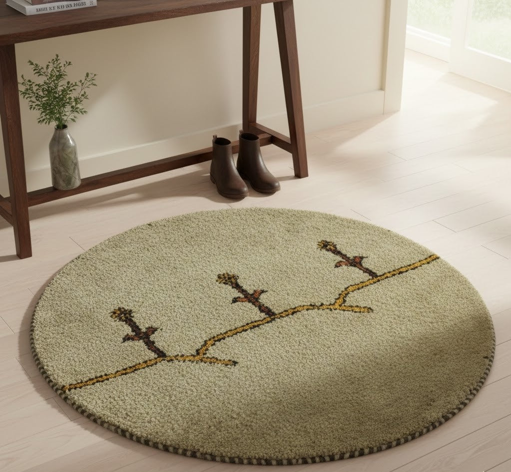 Tribal Pictorial Rug Handmade Round Carpet Indo-Gabbeh Wool Oriental 3X3 ft