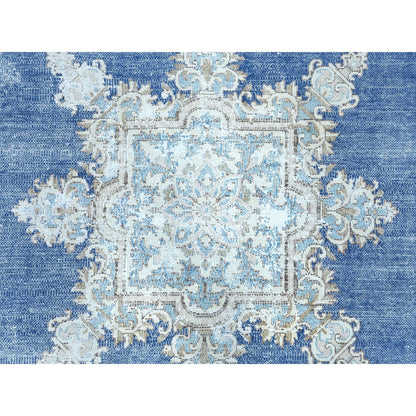 8'9"X12' Blue Wool Hand Knotted Shabby Chic Distressed Old Farsian Rug