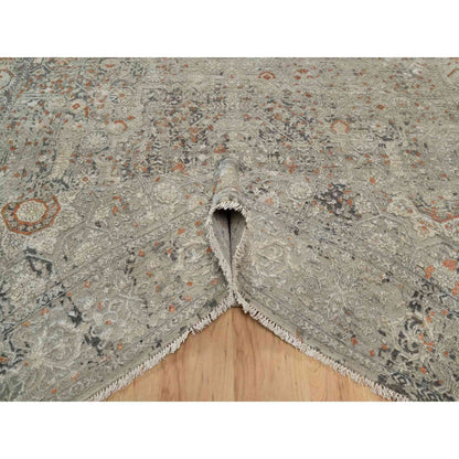 7'9"X10' Gray Broken And Erased Mamluk Design Hand Knotted 100% Wool Rug