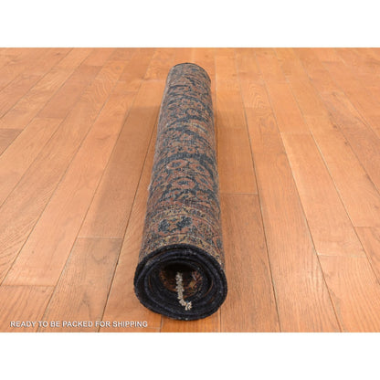 3'2"X4'8" Midnight Blue Hand Knotted Rug Antique Zoroastrian Saroogh Wool