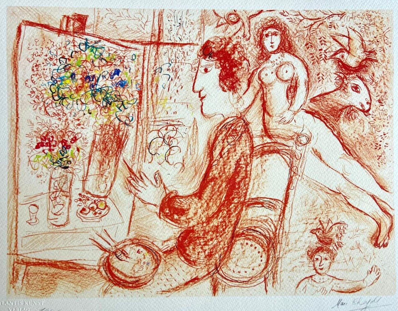 Marc-Chagall Lithograph Hand-Made Coa Original Hand-Signed Pen Numbered-Limited