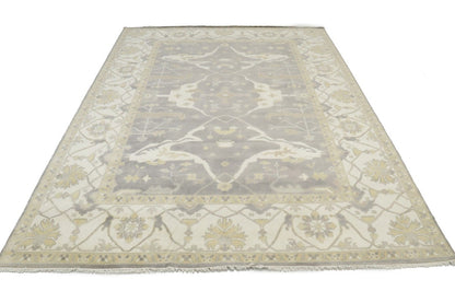 ft Handmade Pastel Brown Floral Oushak Oriental Rug Muted Wool Carpet 10X14