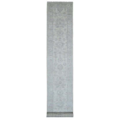 2'8"X19'5" White Afghan Angora Oushak Hand Knotted All Wool Runner Rug
