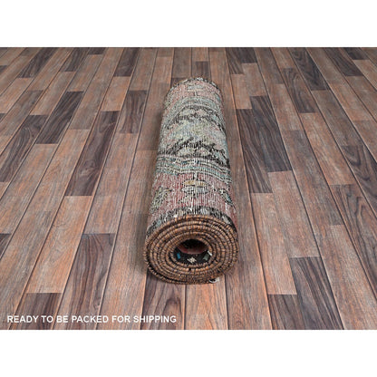 2'7"X12'7" Overdyed Red Vintage Zoroastrian Hand Knotted Wool Runner Rug