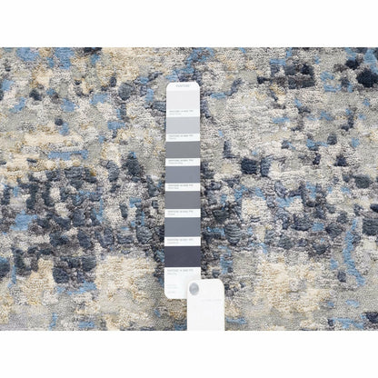 10'X10' Wool-Silk Blue Abstract Mosaic Design Hand Knotted Rug Square
