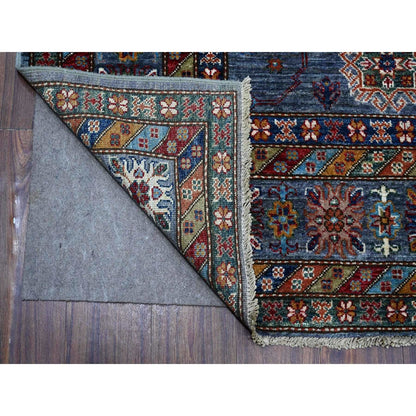 8'X9'6" Slate Gray Hand Knotted Geometric Super Kazak Wool Oriental Rug
