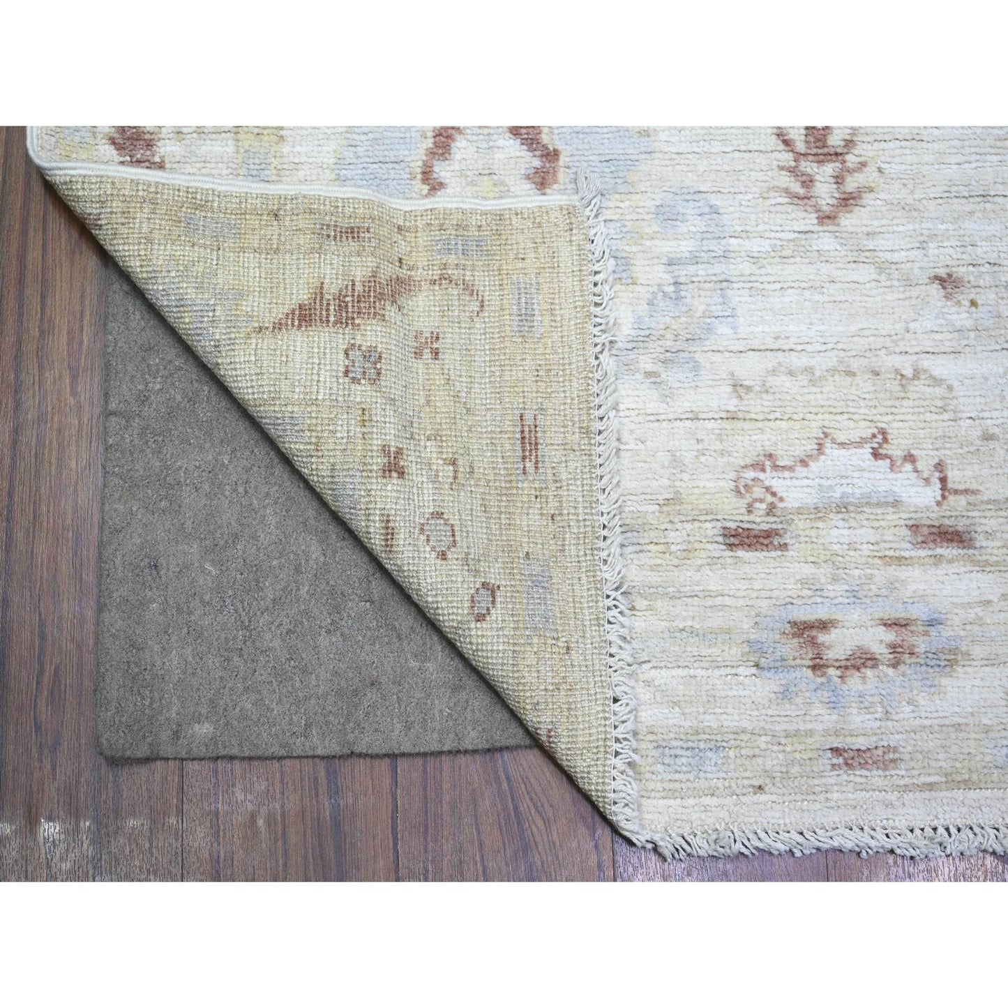 3'10"X9'8" Gray Wool Hand Knotted Afghan Angora Oushak Wide Runner Rug