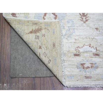 3'10"X9'8" Gray Wool Hand Knotted Afghan Angora Oushak Wide Runner Rug