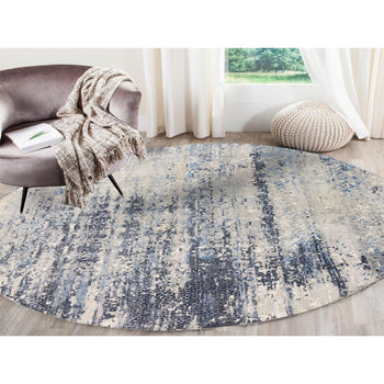 10'X10' Wool-Silk Blue Abstract Mosaic Design Hand Knotted Rug Square