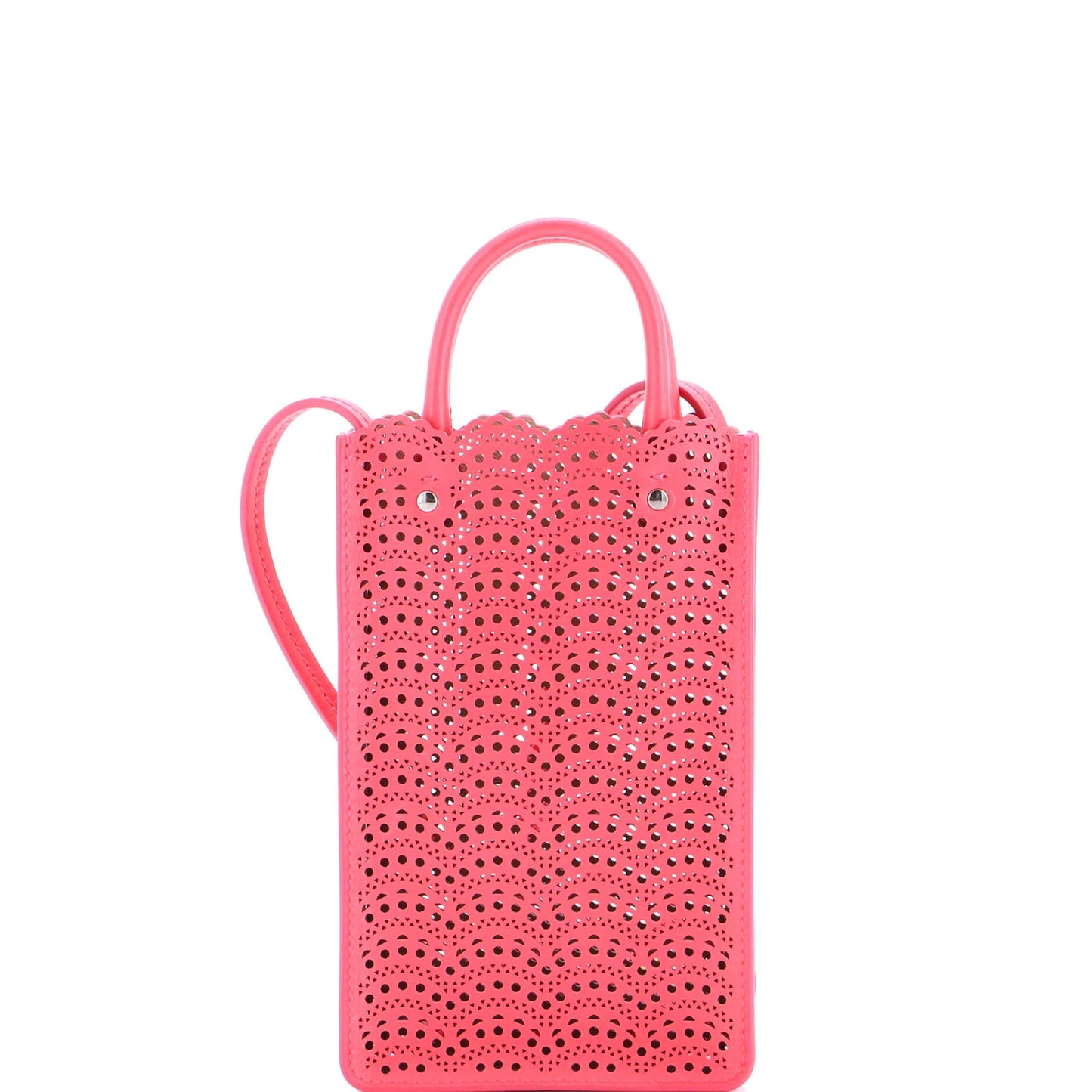 Alaia Garance Phone Holder Crossbody Bag Laser Cut Leather Small