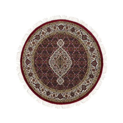 3'4"X3'4" Red Tebraz Design Wool Hand 175 Kpsi Knotted Round Rug